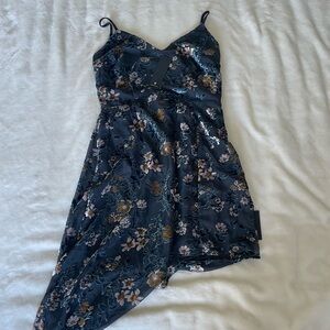 Lulu's Navy Floral Burnout Asymmetrical Mini Dress